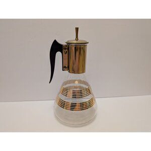 Vintage Pyrex Gold & Black Glass Coffee Carafe With Lid